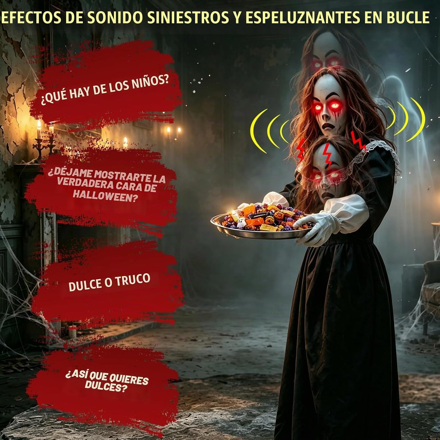 Animatronics de Halloween de 5,3 pies, decoración de mucama que dej...