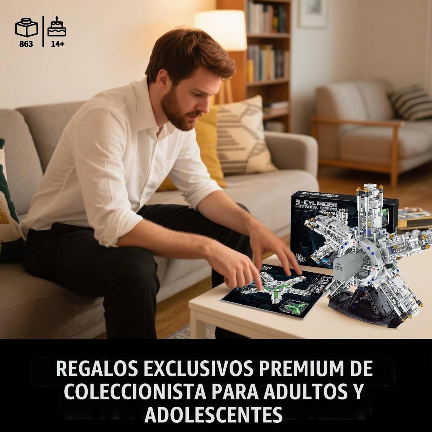 BseSparklion Juego de construcción de motor radial de 5 cilindros,...