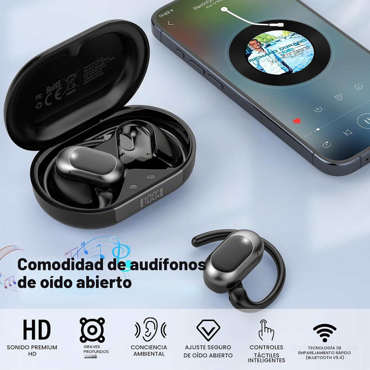 Auriculares de oreja abierta, nuevos auriculares sobre la oreja con...