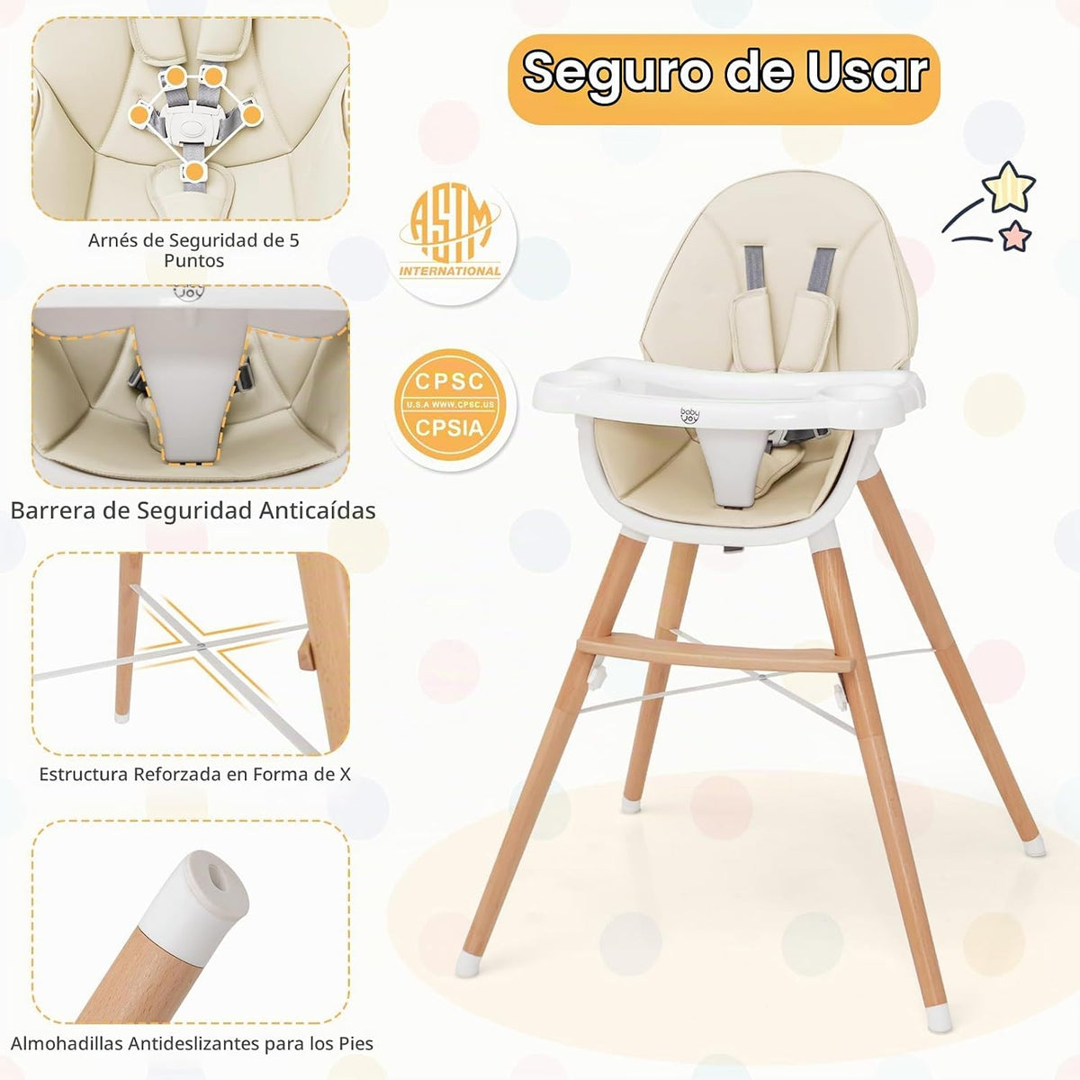BABY JOY Silla alta para bebé, silla alta de madera para bebés y ni...