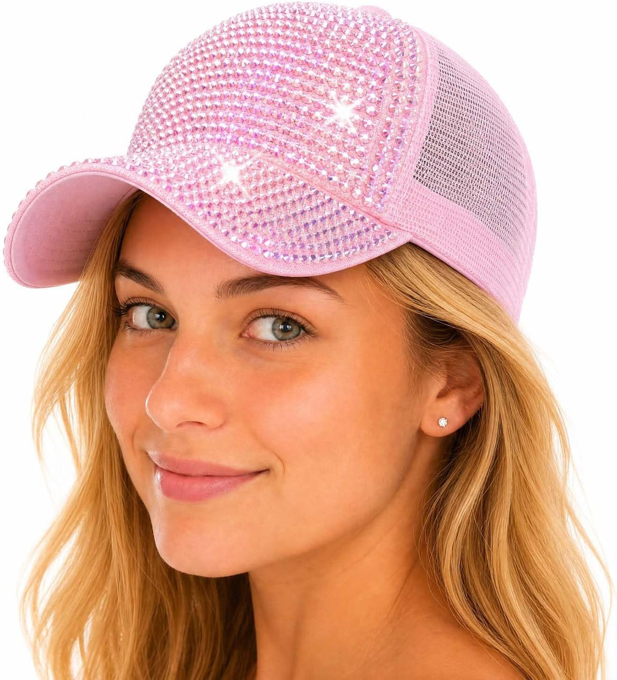 Gorra de visera de malla con diamantes de imitación, gorra de béisb...