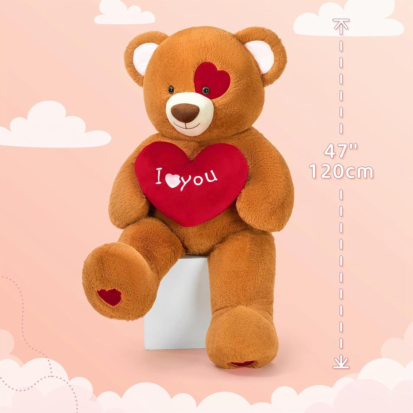 Tezituor Oso de peluche grande de 47 pulgadas con corazón rojo, ado...