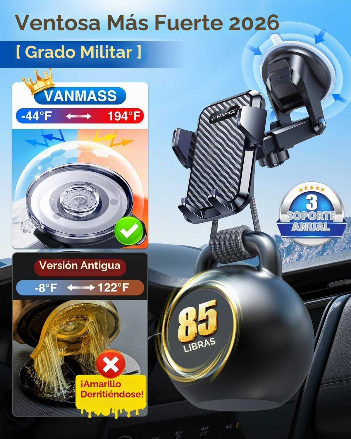 VANMASS Soporte para teléfono celular para automóvil, parabrisas, r...