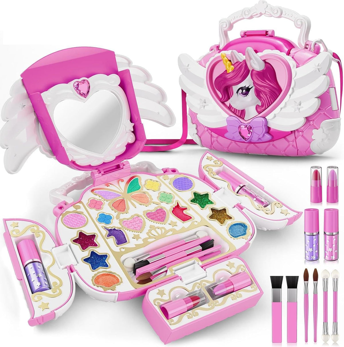 Kit de maquillaje de unicornio para niños con espejo y correa, jueg...