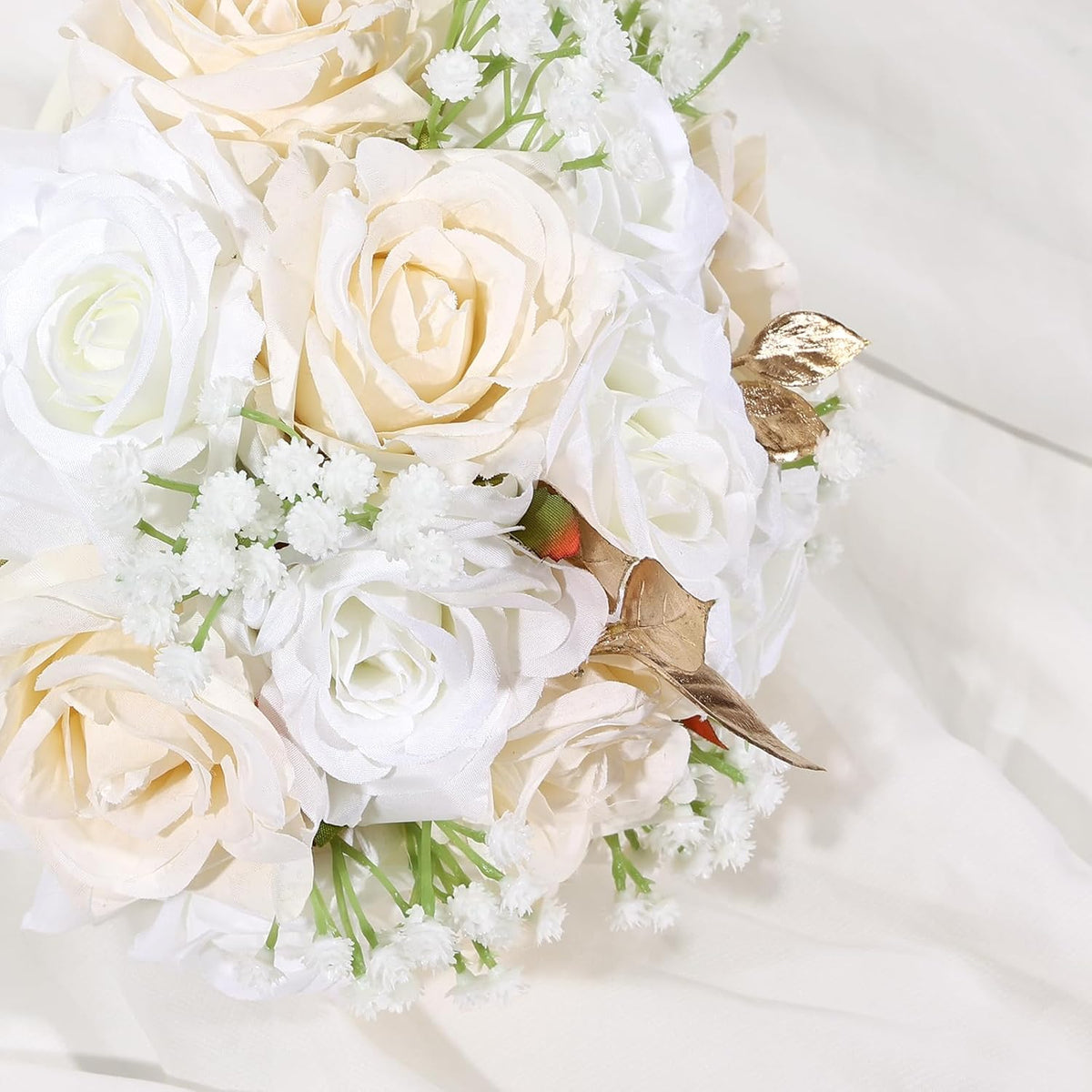 Ramos de boda Qeedy para novia - Flores de seda realistas, rosas ar...