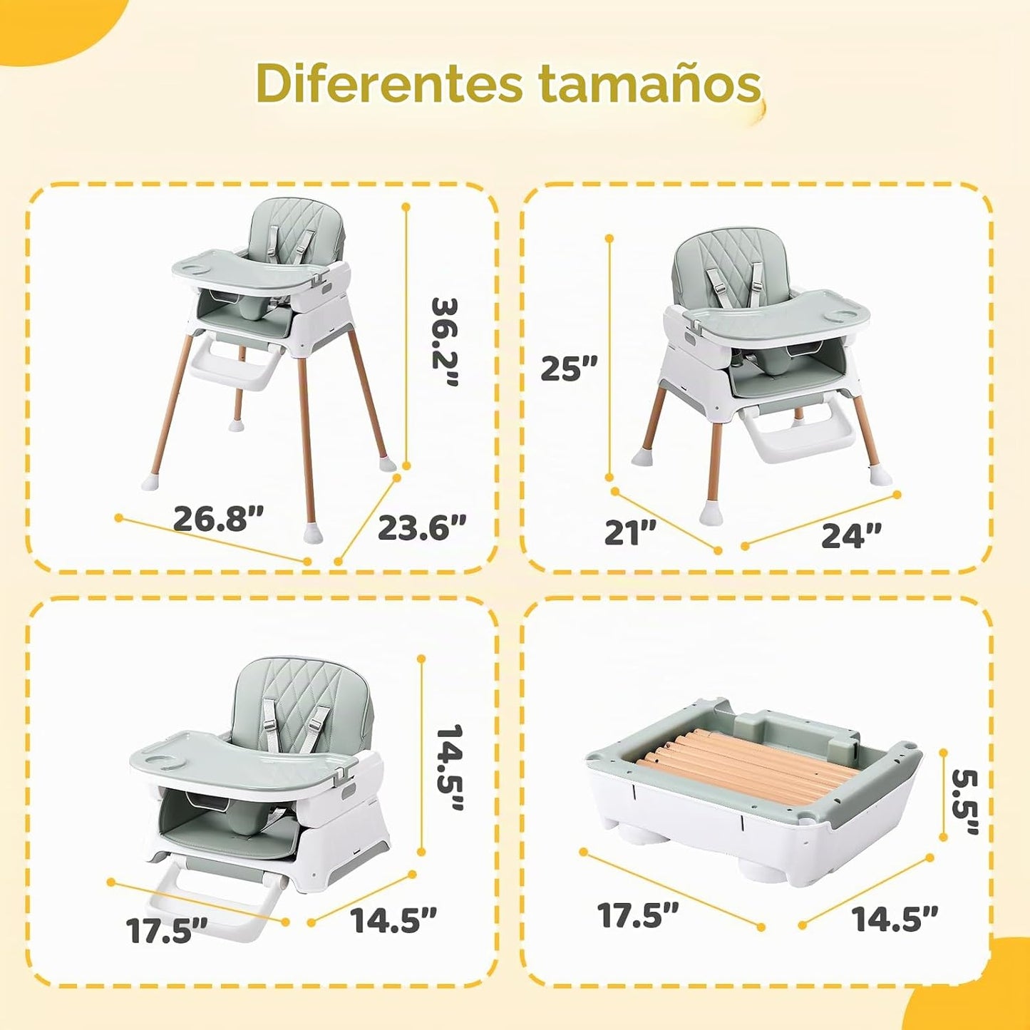 JOYMOR Silla alta 5 en 1 para bebés y niños pequeños, silla alta co...
