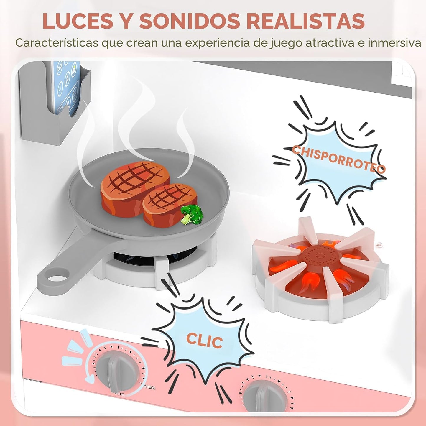 BIERUM Cocina de Juguete con Luces y Sonidos Realistas, Juego de Co...