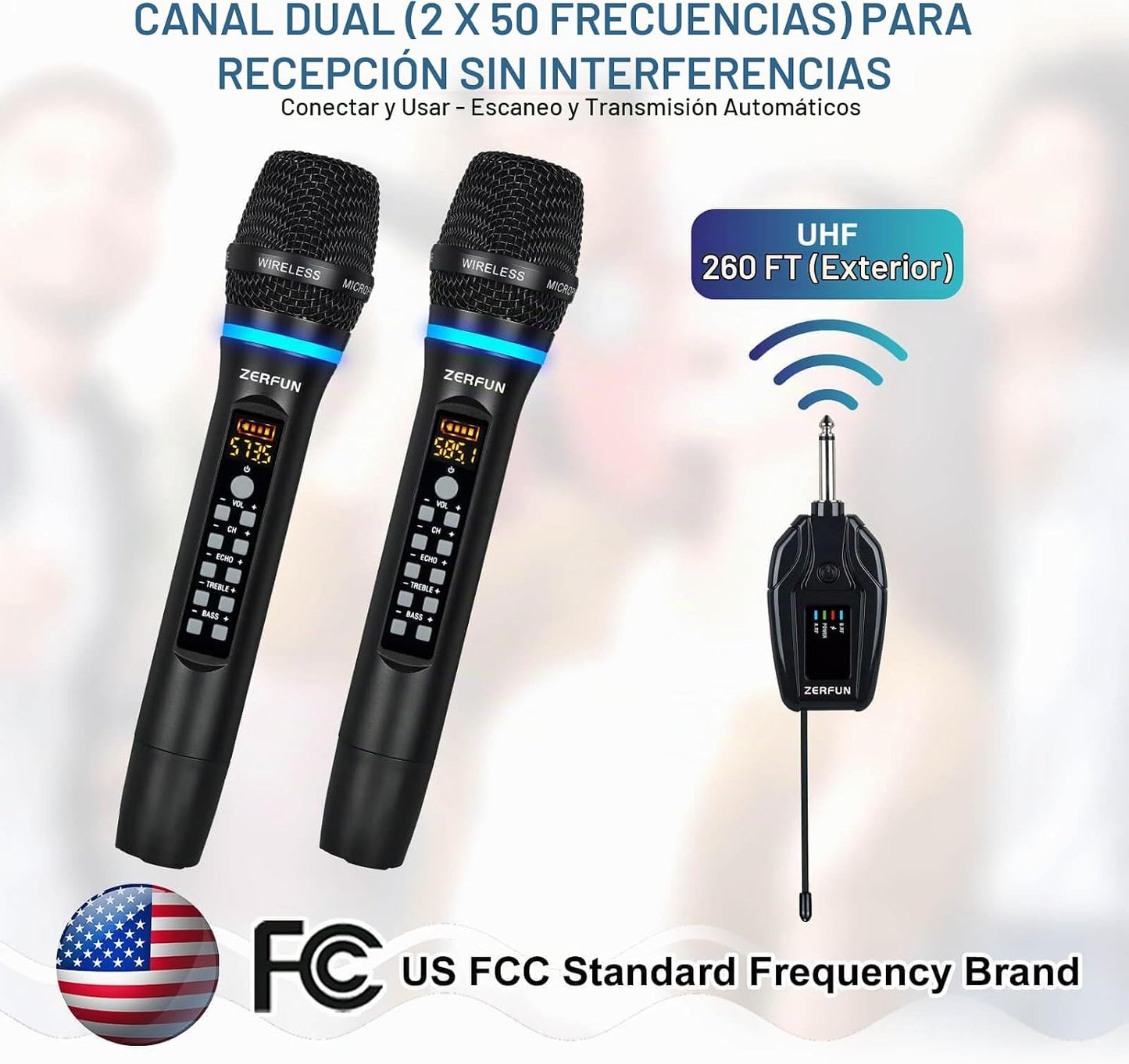 ZERFUN Micrófonos inalámbricos duales recargables, sistema de micró...