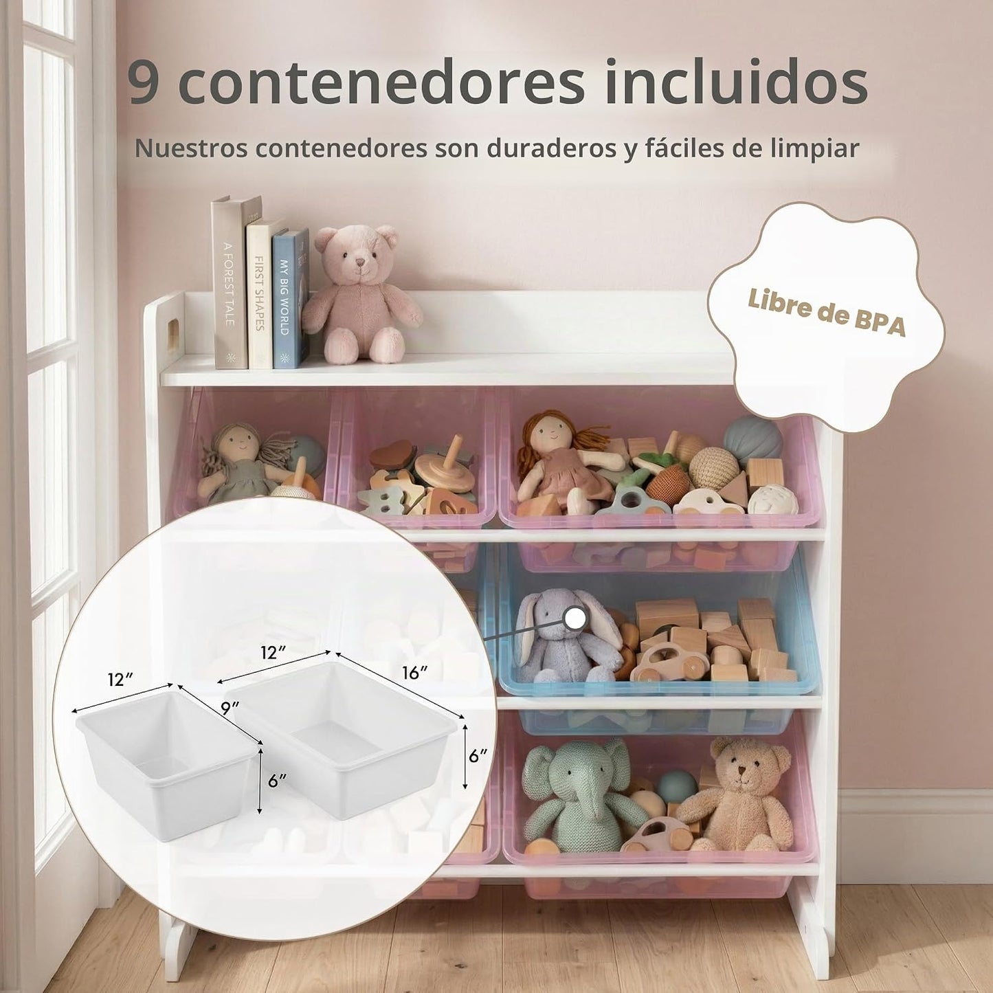 Humble Crew Organizador de juguetes para niños con estante de exhib...