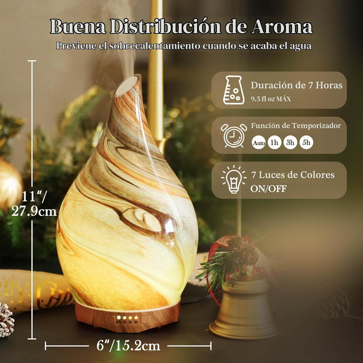 Porseme Difusor de Aceite Esencial de Vidrio 280ml Difusor de Aroma...