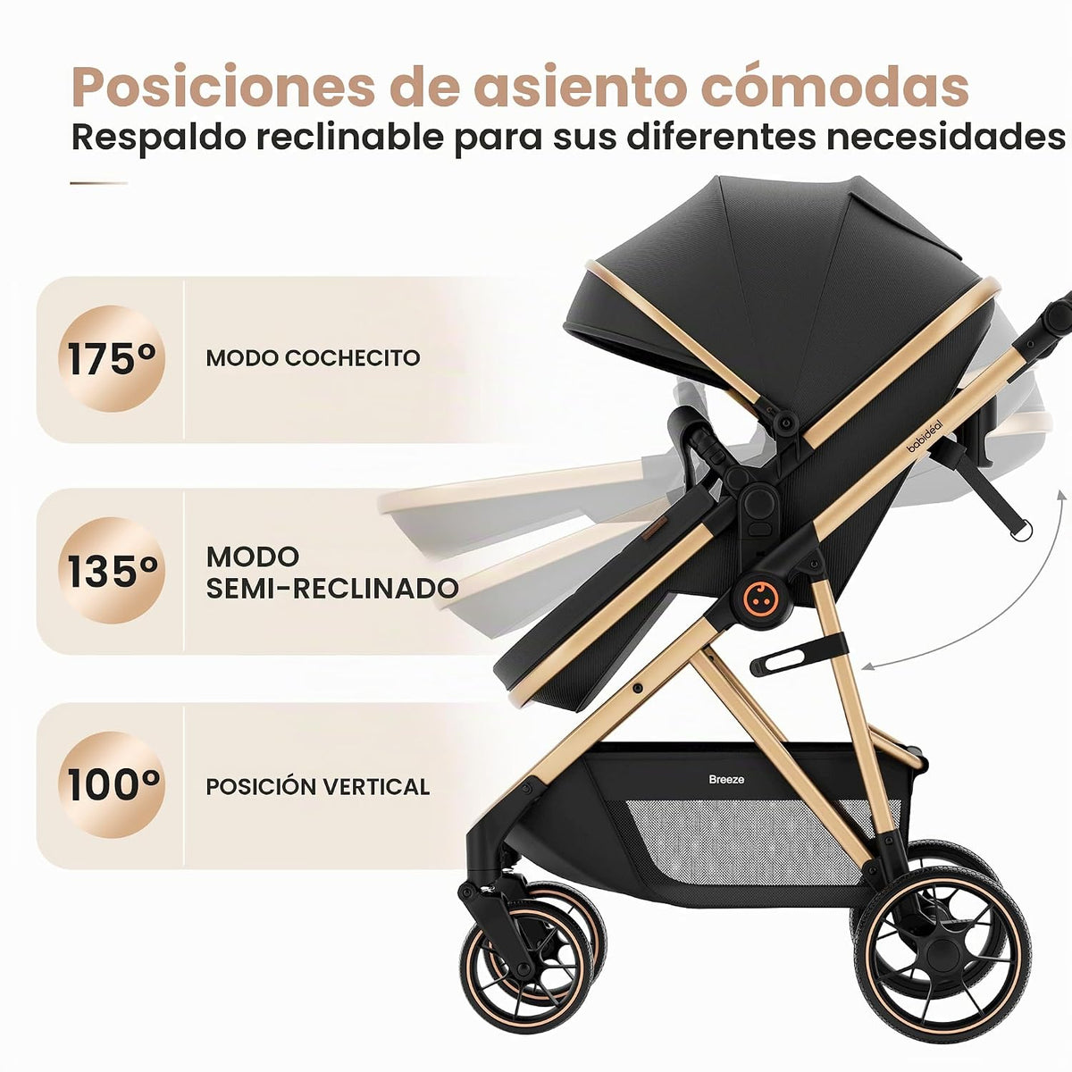 Babideal Cochecito de bebé para recién nacido y niño, plegado con u...