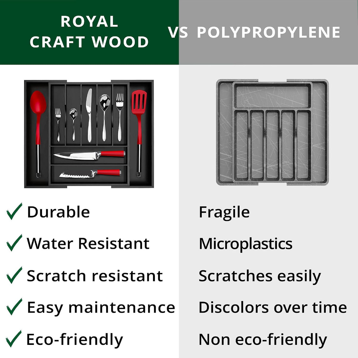 ROYAL CRAFT WOOD Organizador de cajones de cocina de bambú de lujo,...