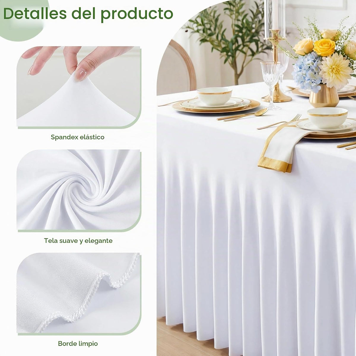 Wokceer Mantel de spandex blanco para mesa rectangular de 6 pies, c...