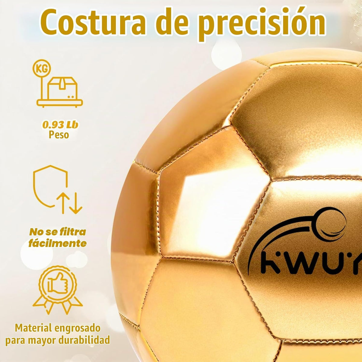 OKWUYiK Balón de fútbol de talla 3, 4, 5, con purpurina rosa, dorad...