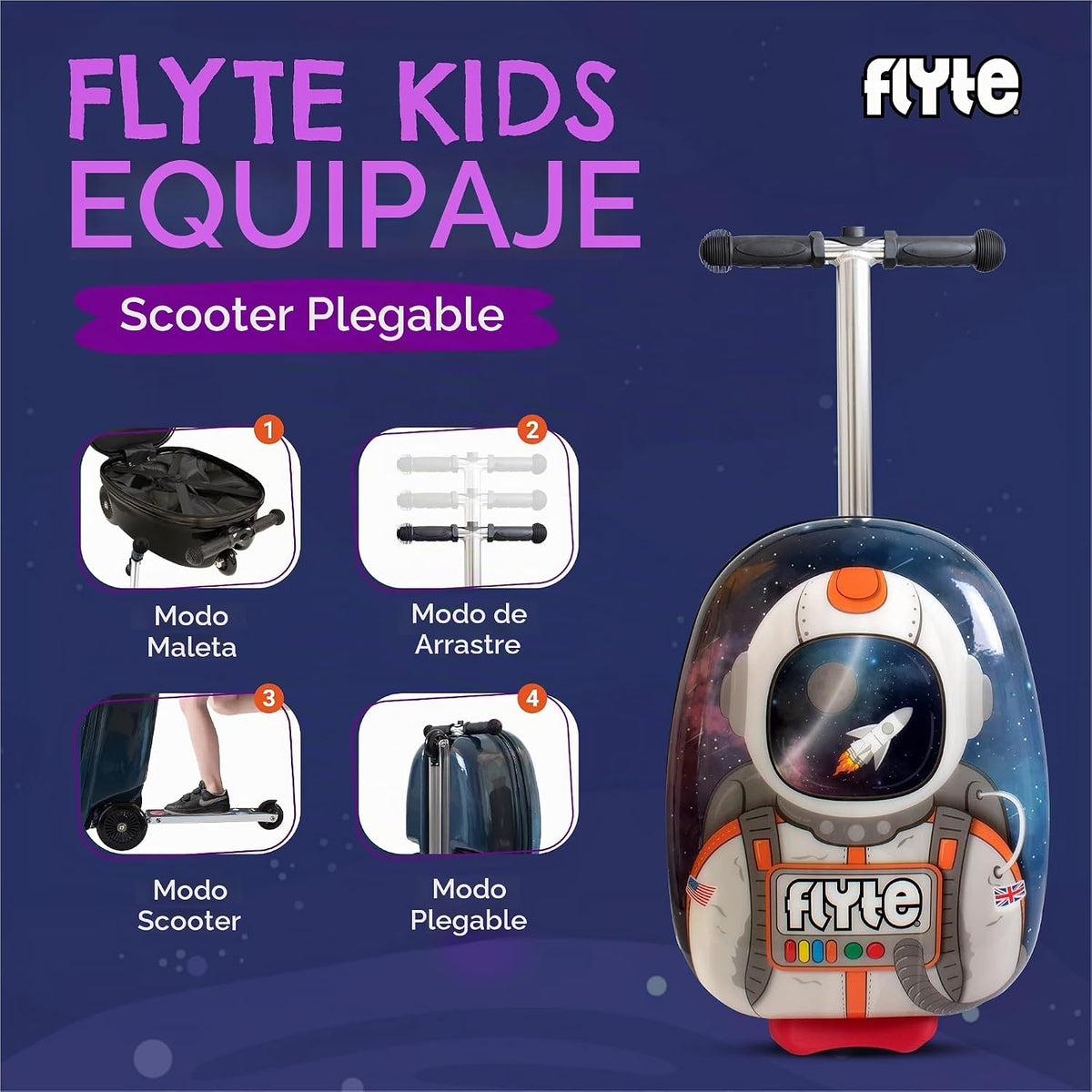 Flyte Maleta Scooter - 2 en 1, Maleta de Montar de 18 pulgadas para...