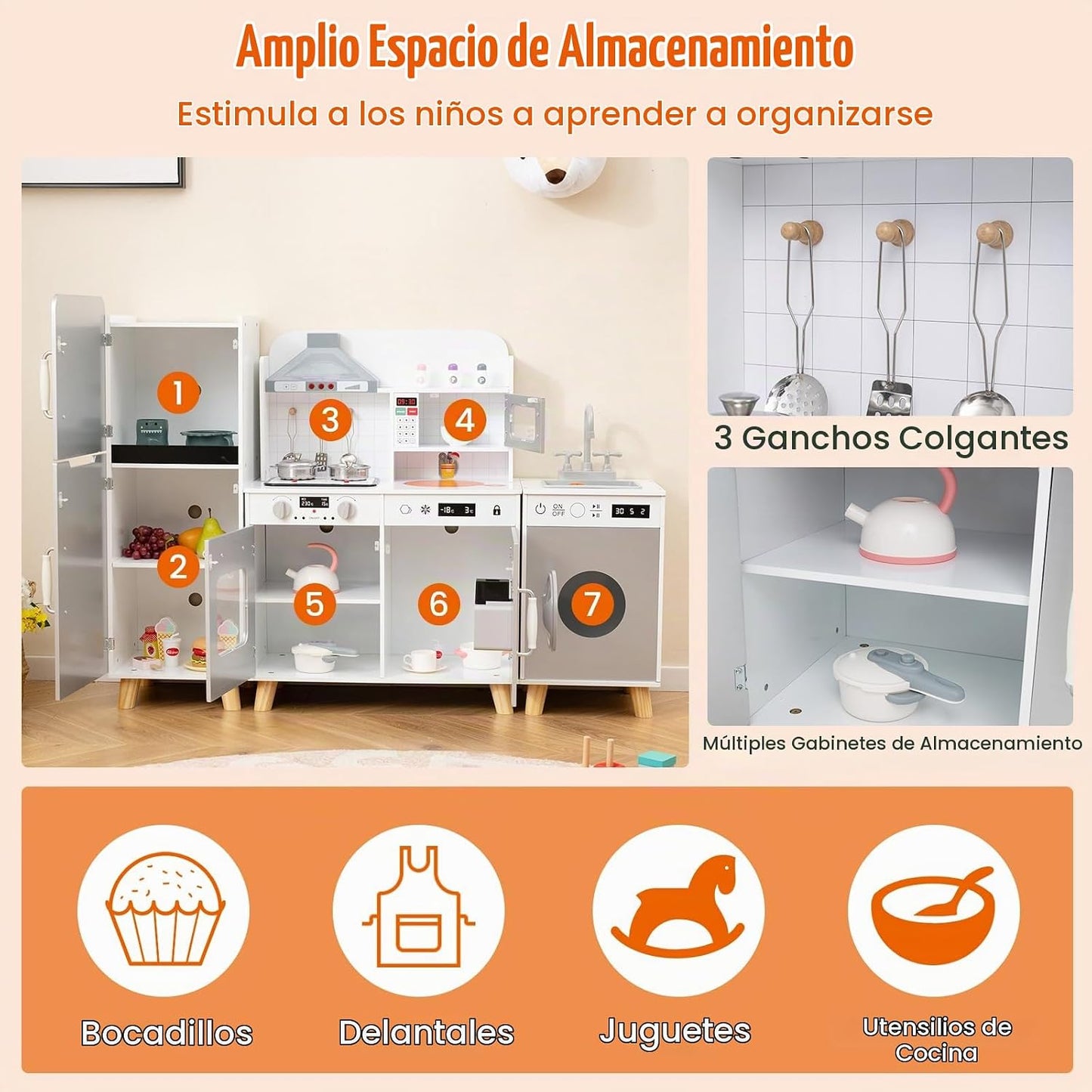 Costzon Cocina de juego de 3 piezas para niños, juego de cocina de...