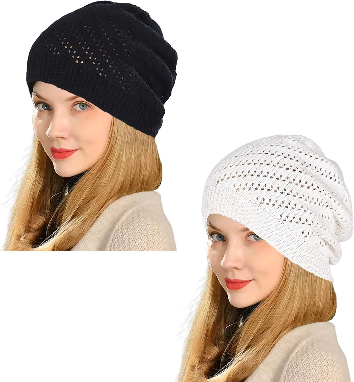 Gorro de Ganchillo Fino para Mujeres Verano Invierno Otoño Malla Ho...