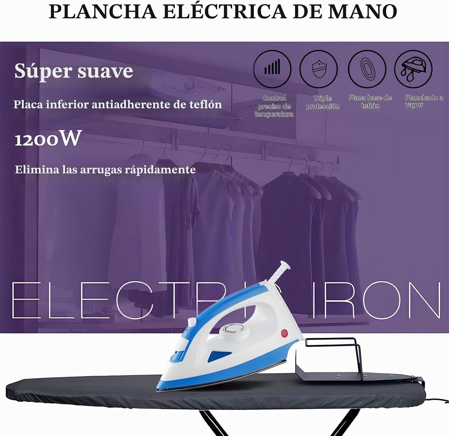 Plancha eléctrica, plancha de vapor, 1200 W, vaporizador, portátil...