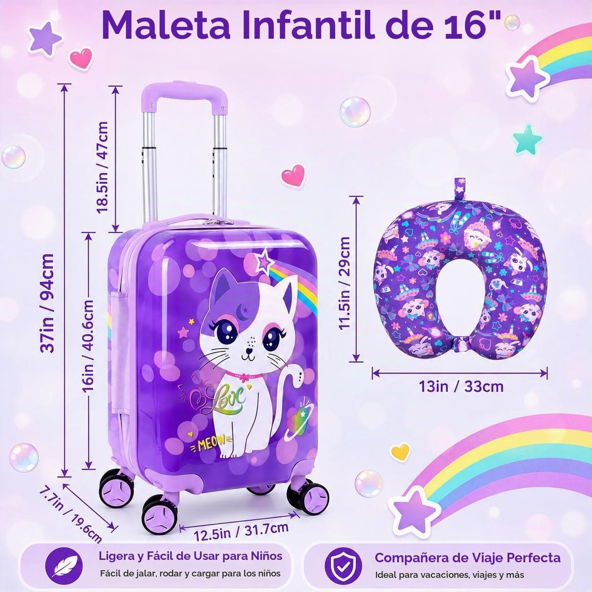 Juego de equipaje de mano ligero para niños, 2 piezas con ruedas, m...