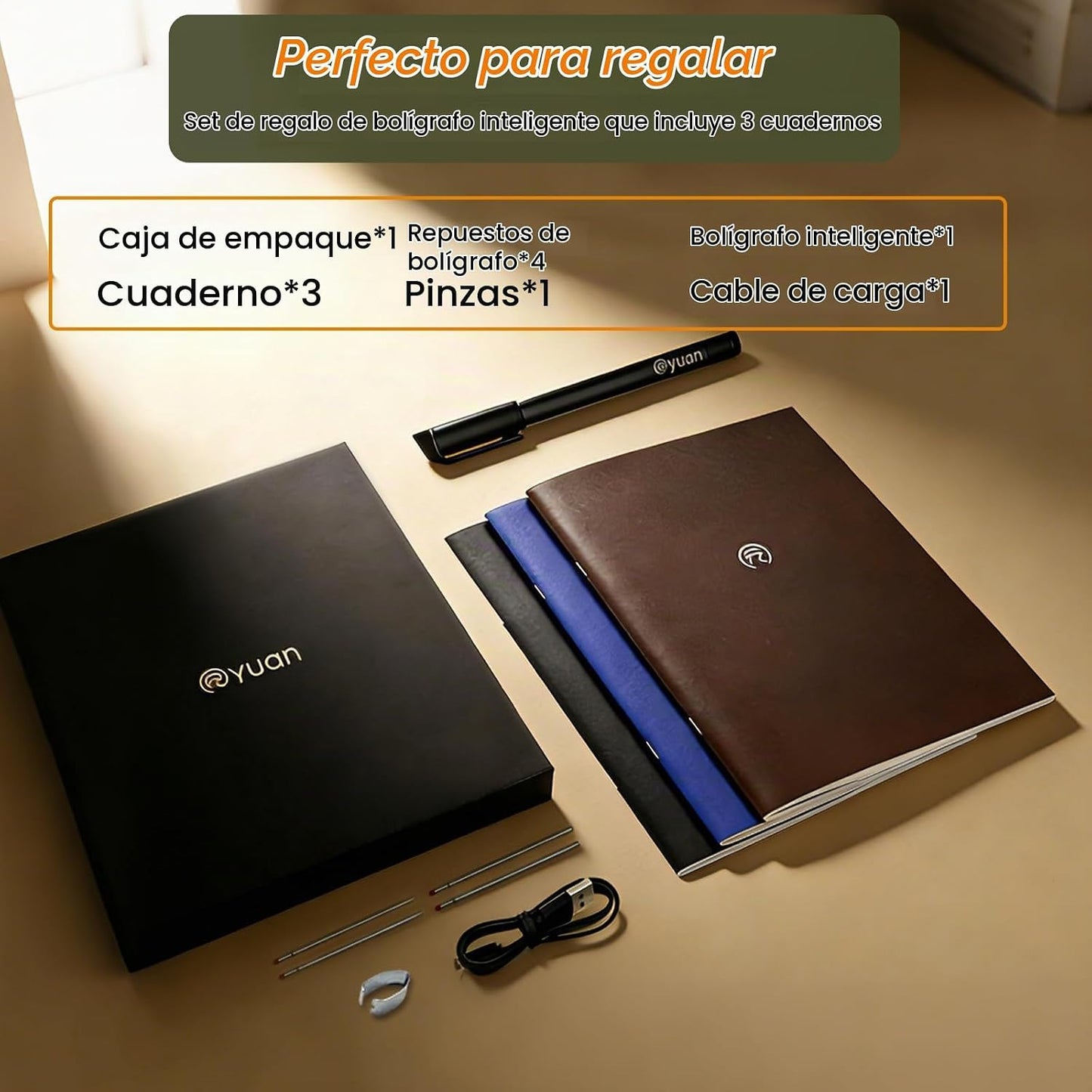 Yuan Sync Smart Pen y juego de cuadernos digitales (paquete de 3 A4...
