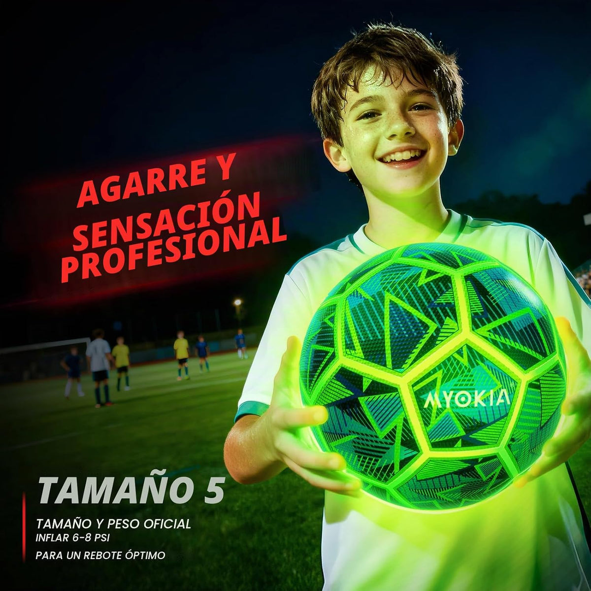 MYOKIA Balón de fútbol de tamaño 5 con luz RGB recargable que brill...