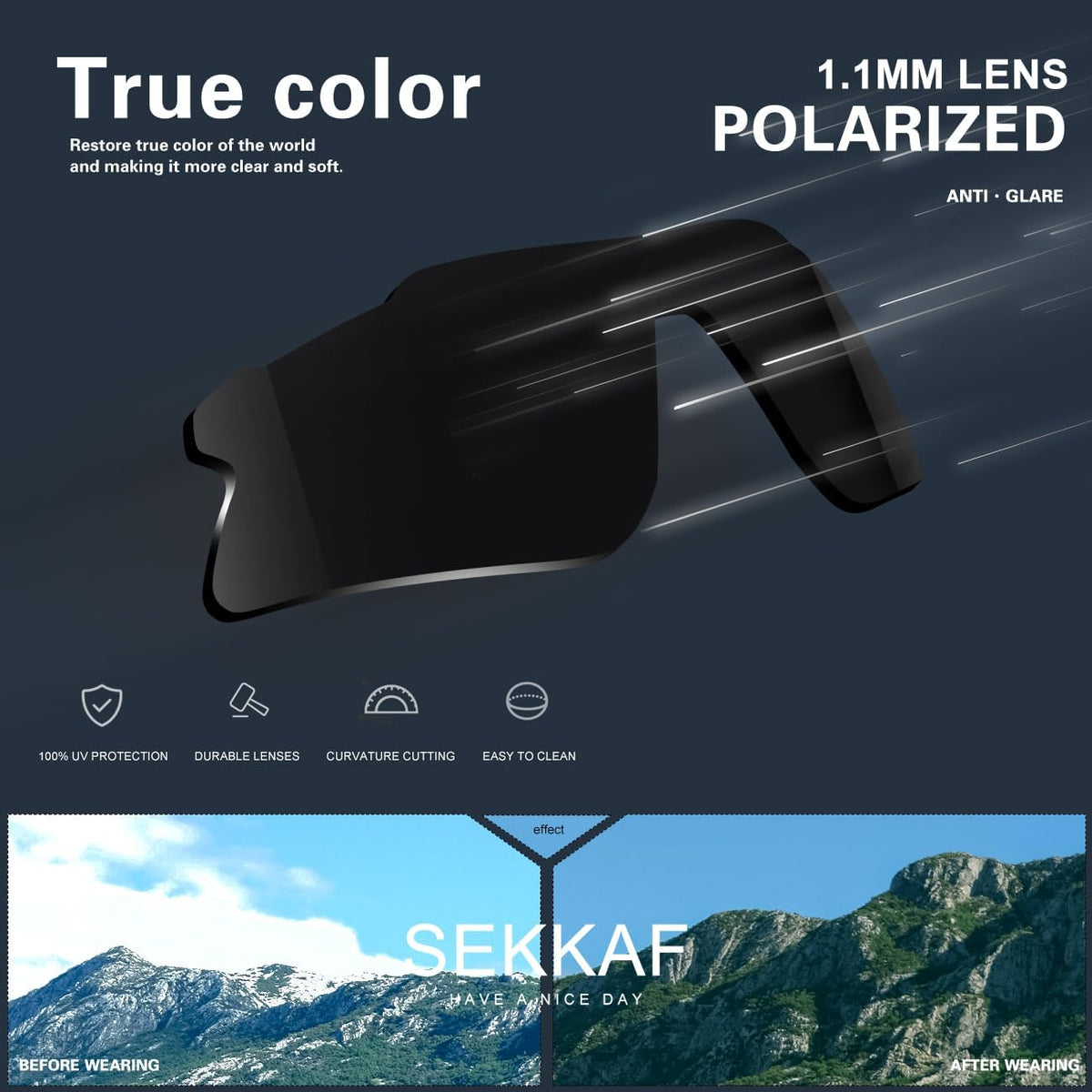 SEKKAF Lentes de sol deportivos polarizados para hombres, mujeres y...