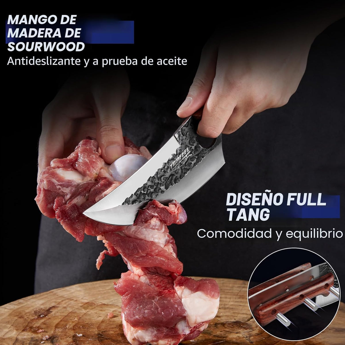 Topfeel Juego de cuchillos de carnicero de 3 piezas, cuchillos de c...