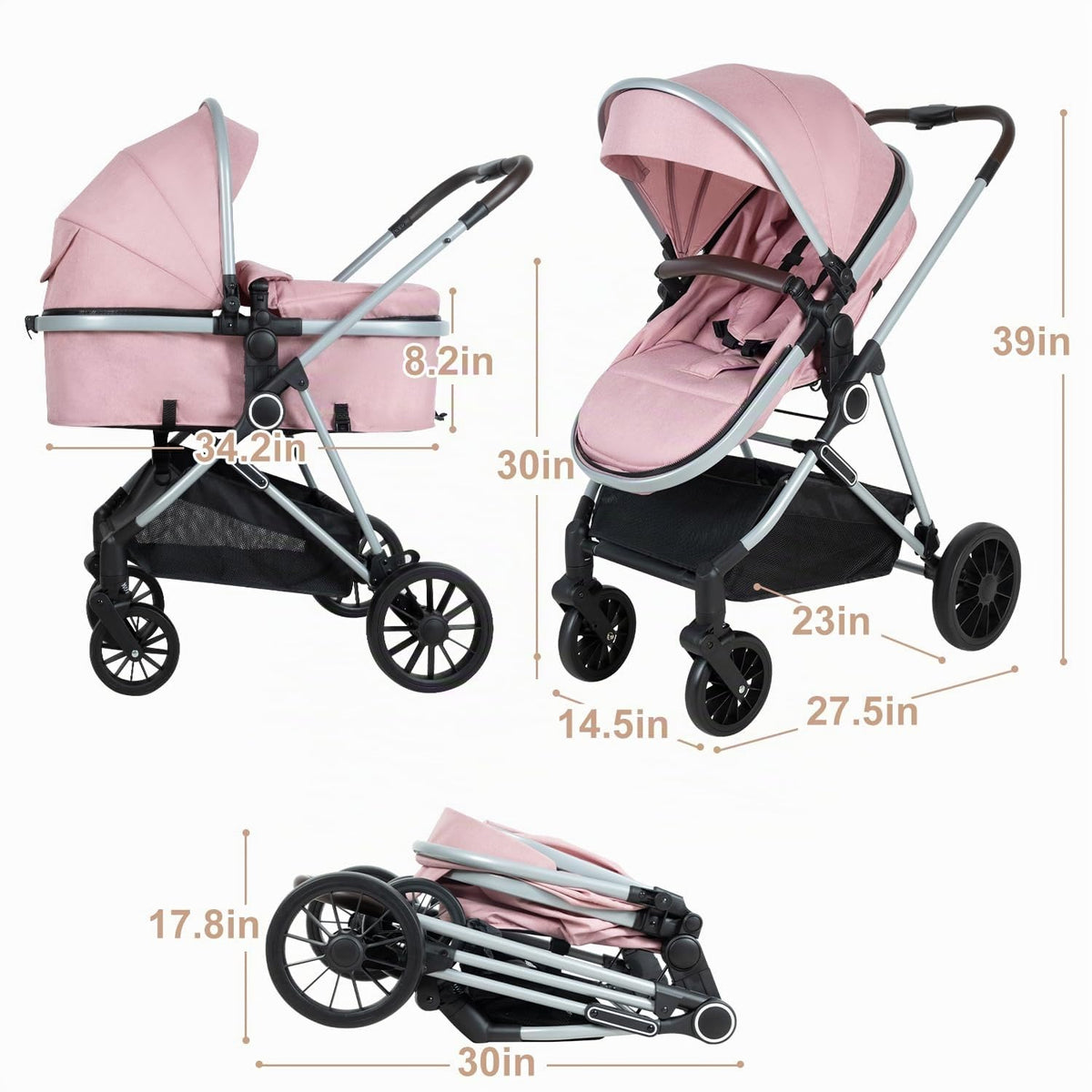 Cochecito de bebé 2 en 1 con modo moisés \u2013 Cochecito plegable...