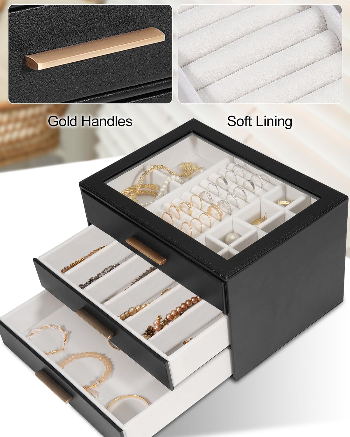 GUOER Caja de Joyas para Mujeres, Organizador de Joyas con Tapa de...