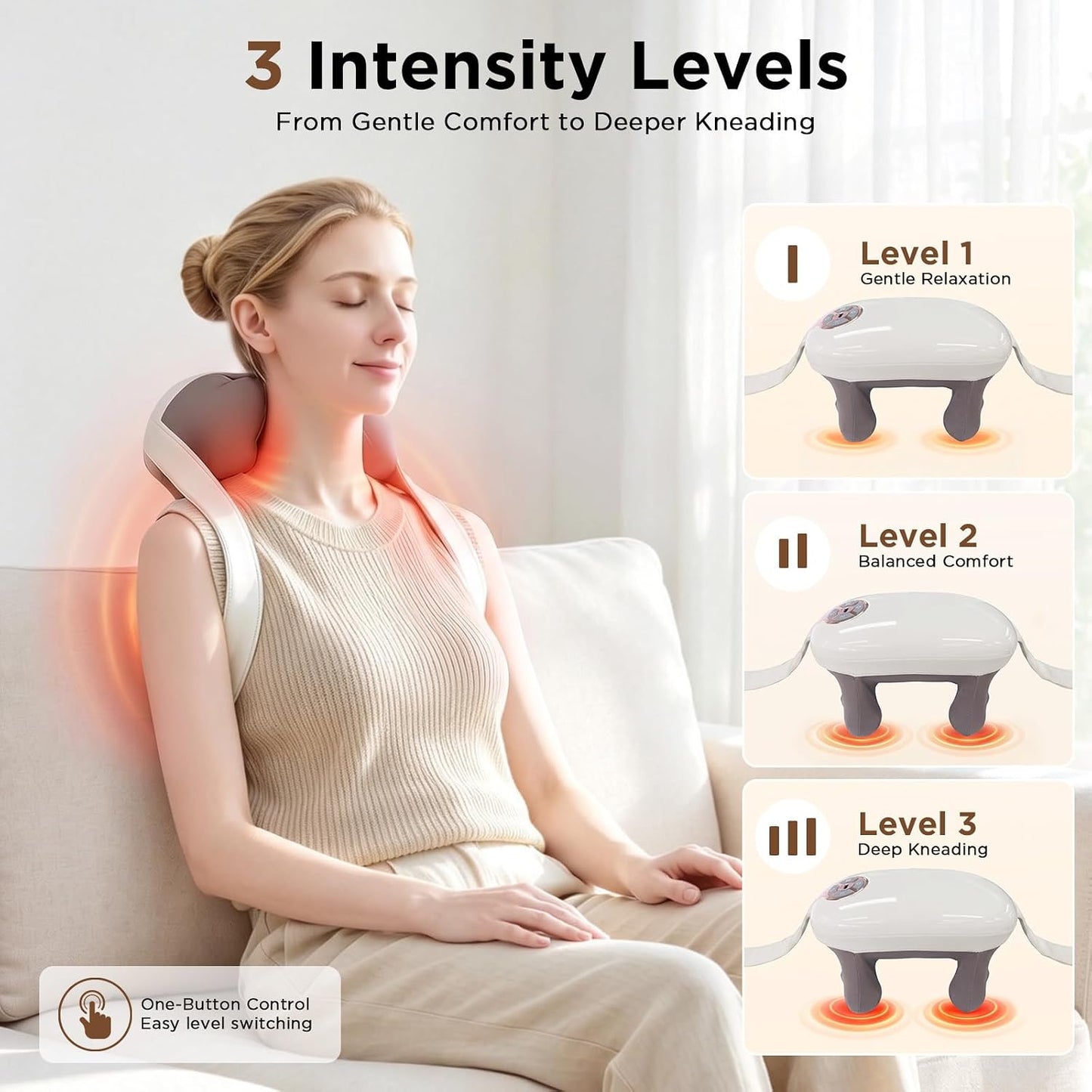 Omnaqiky Masajeador de cuello Shiatsu inalámbrico con correas de ca...