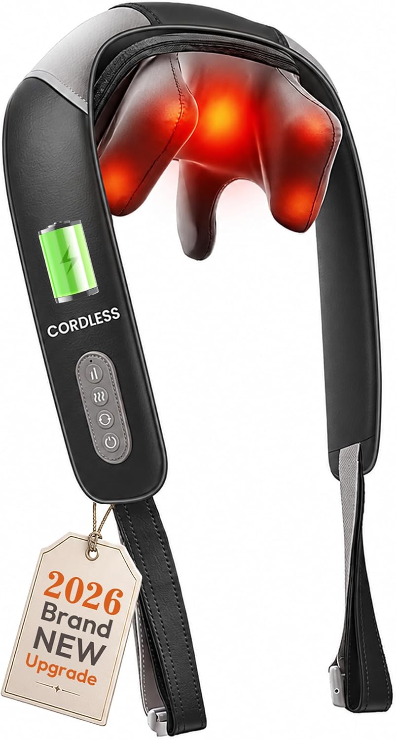 Heycool Masajeador inalámbrico para cuello y hombros con calor, tej...