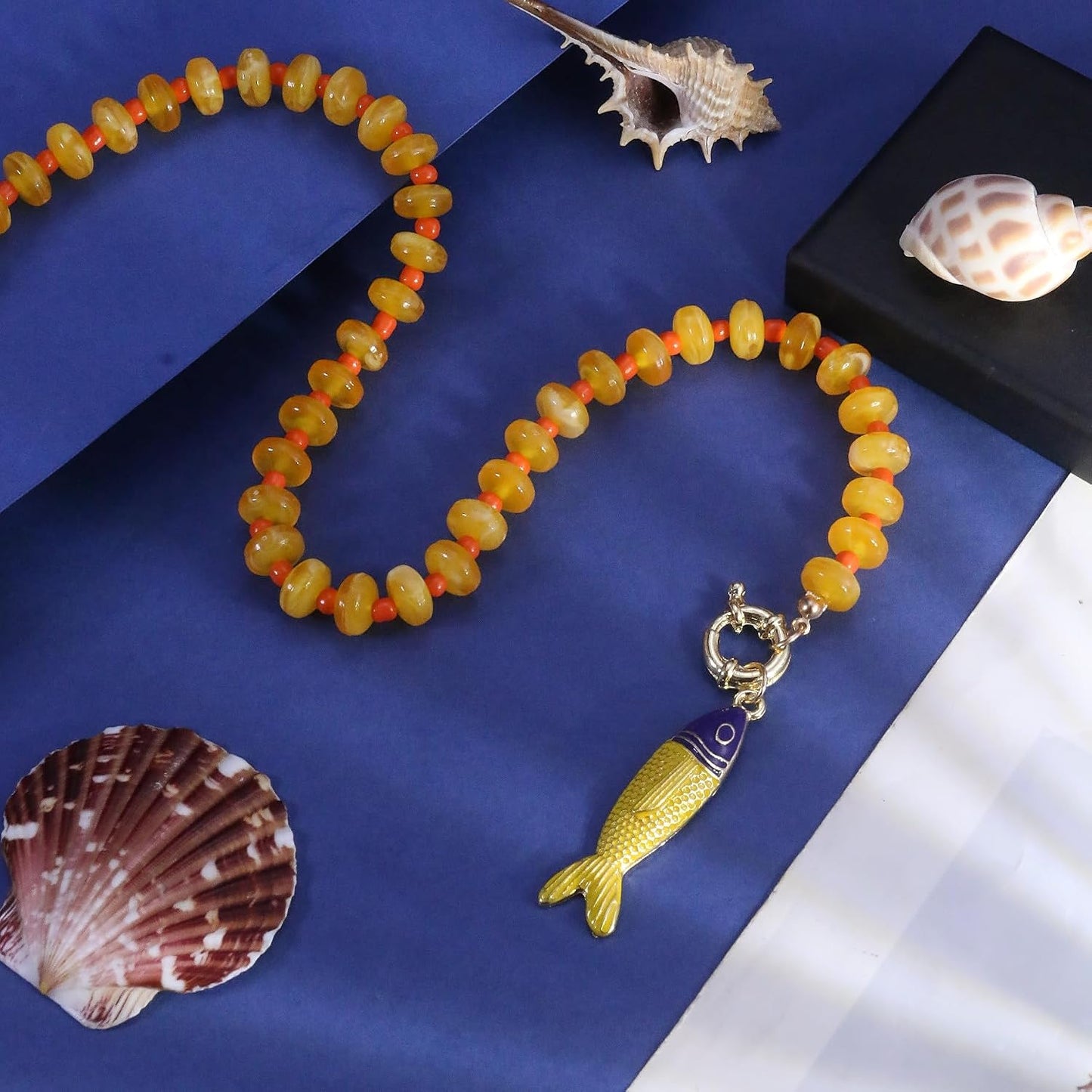 GLRITY Collares bohemios de peces con cuentas para mujer, collar de...