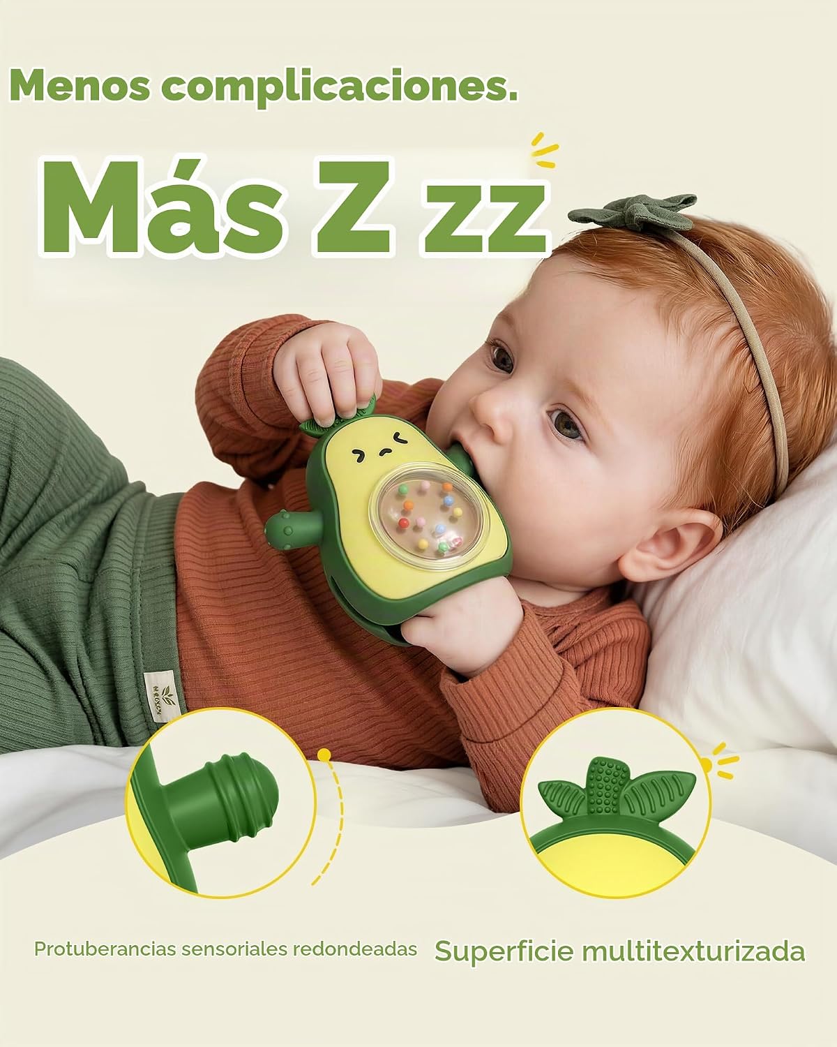 Infinno Juguete de dentición de silicona de aguacate con sonajero p...