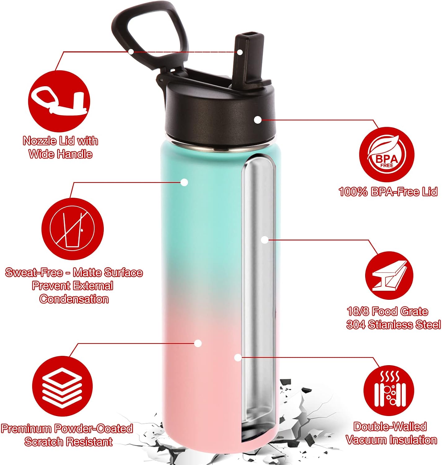 Volhoply Botellas de agua aisladas con pajita a granel, paquete de...