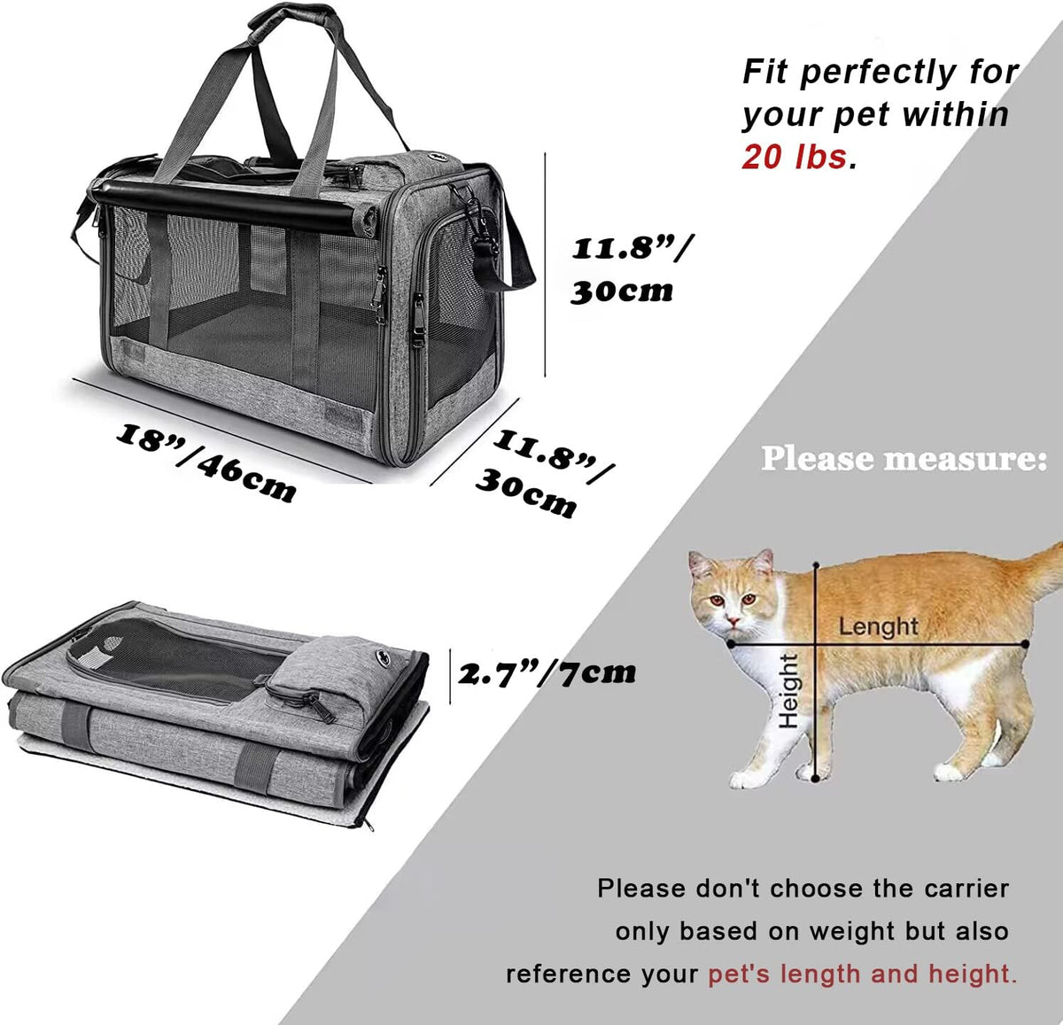 GAPZER Transportín para mascotas para gatos grandes, transportín pa...