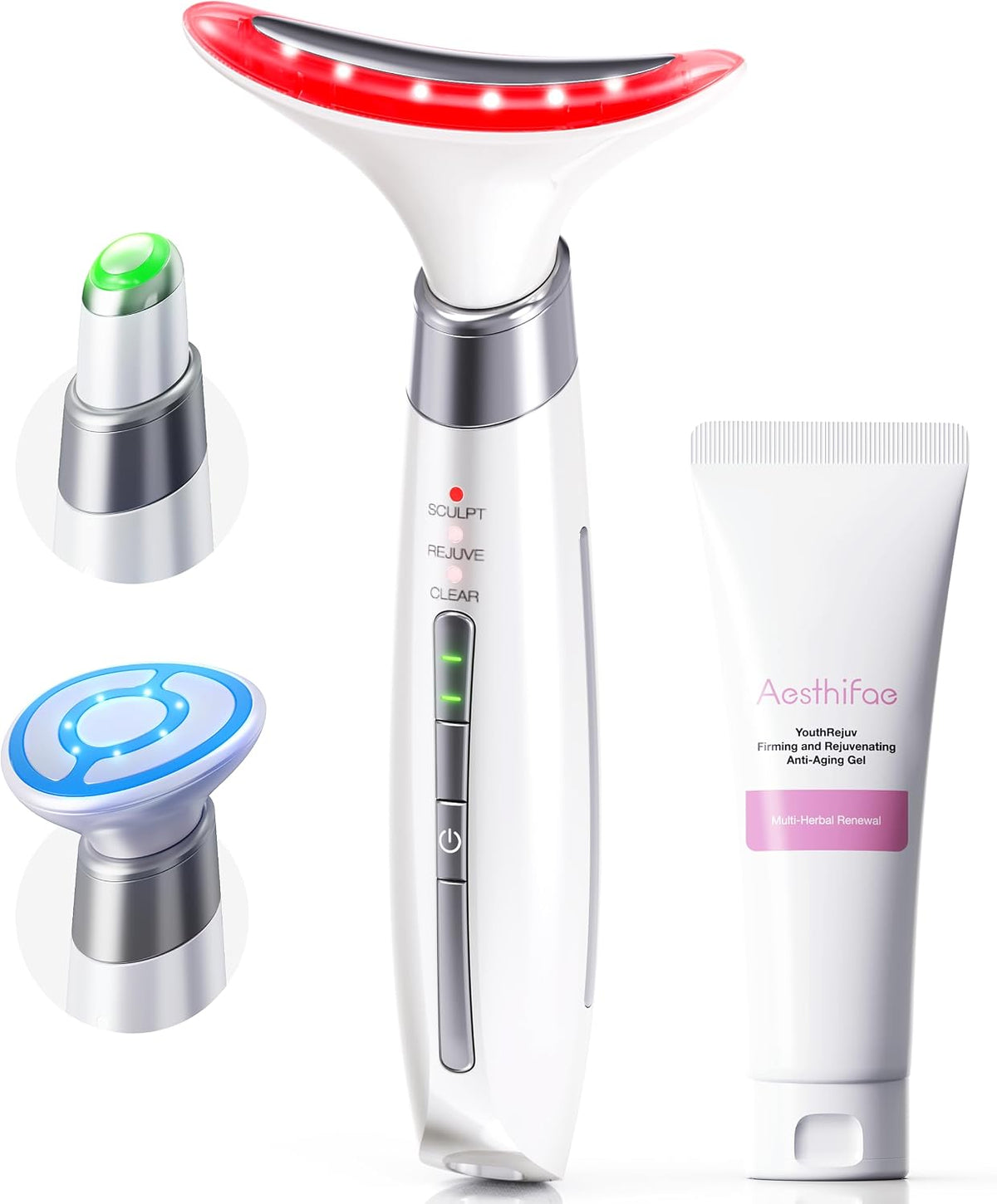 Terapia de luz roja para cara y cuello, herramienta de masajeador f...