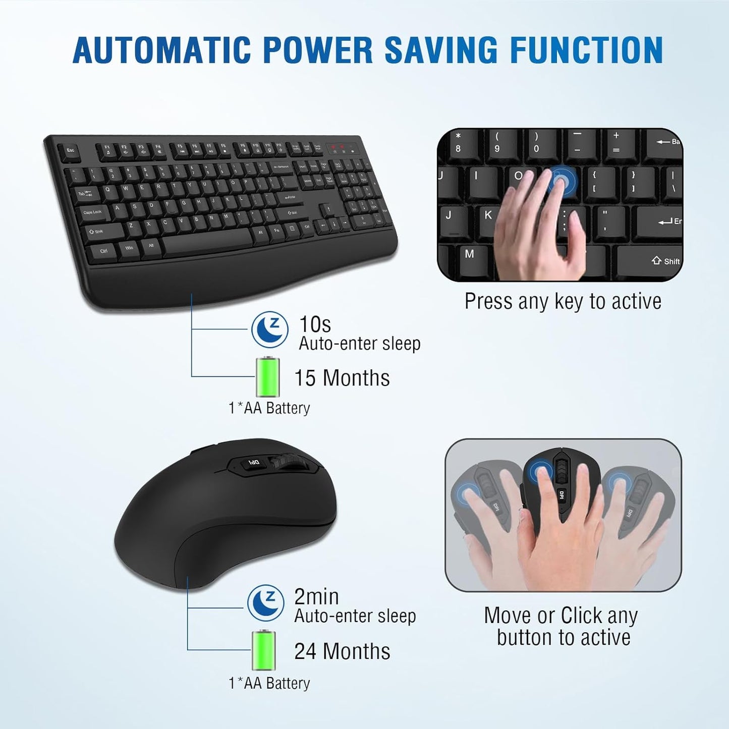 Combo de teclado y ratón inalámbricos, teclado inalámbrico de tamañ...