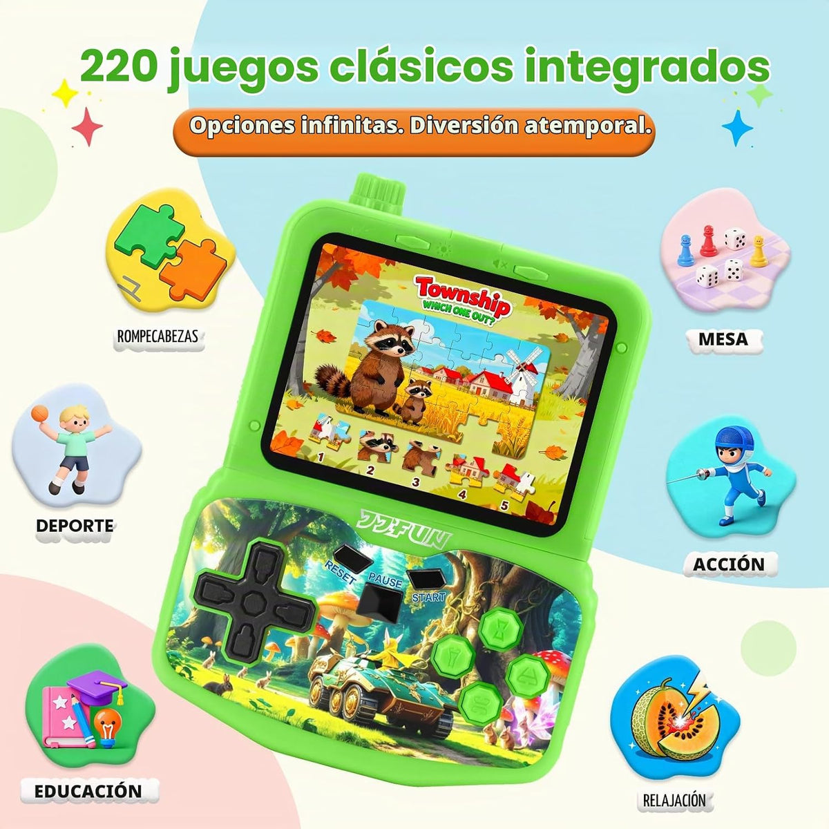 Consola de juegos de mano retro para niños, 220 juegos clásicos int...
