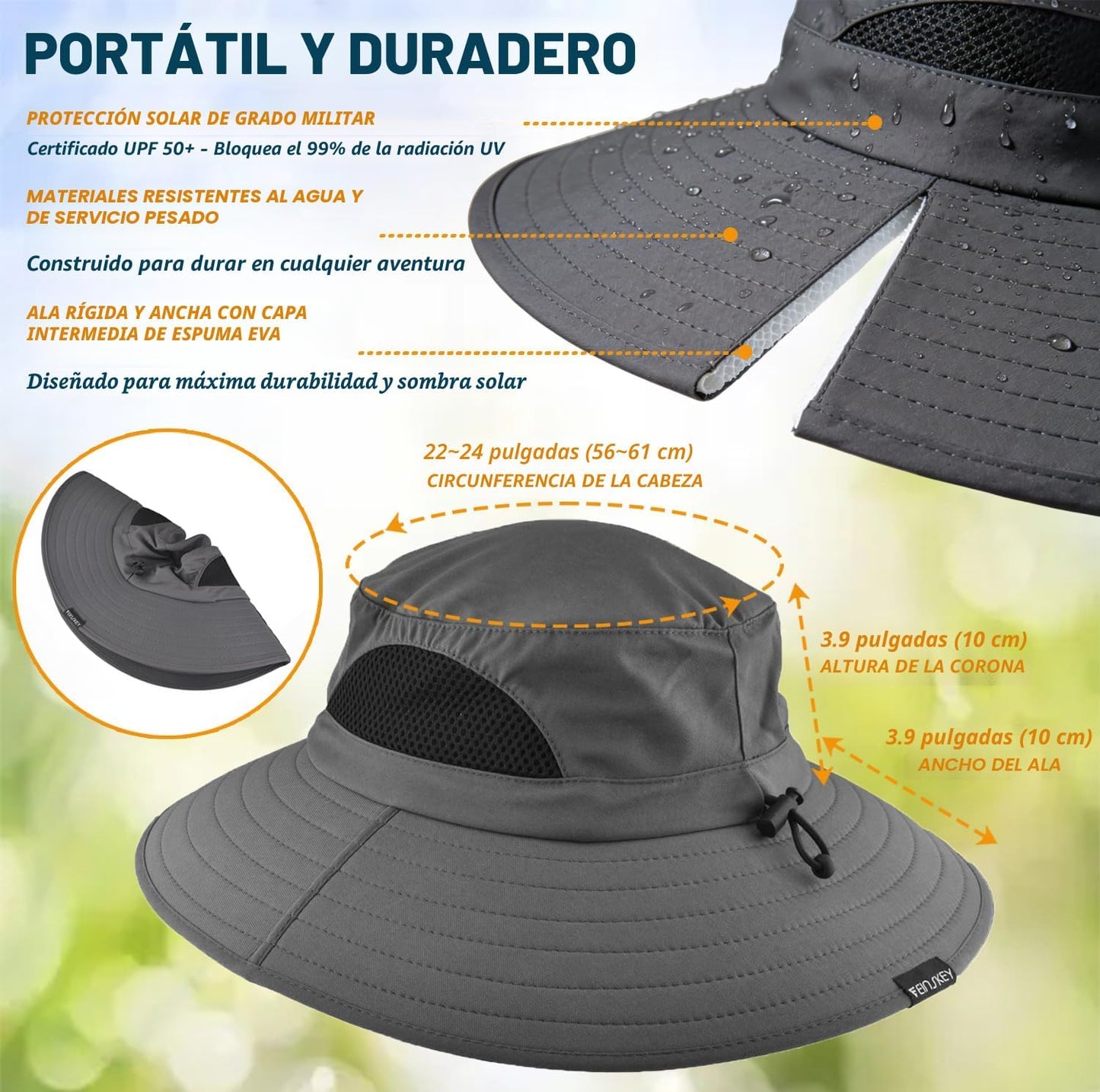 EINSKEY Sombrero de ala ancha, protección UV UPF 50+, impermeable,...