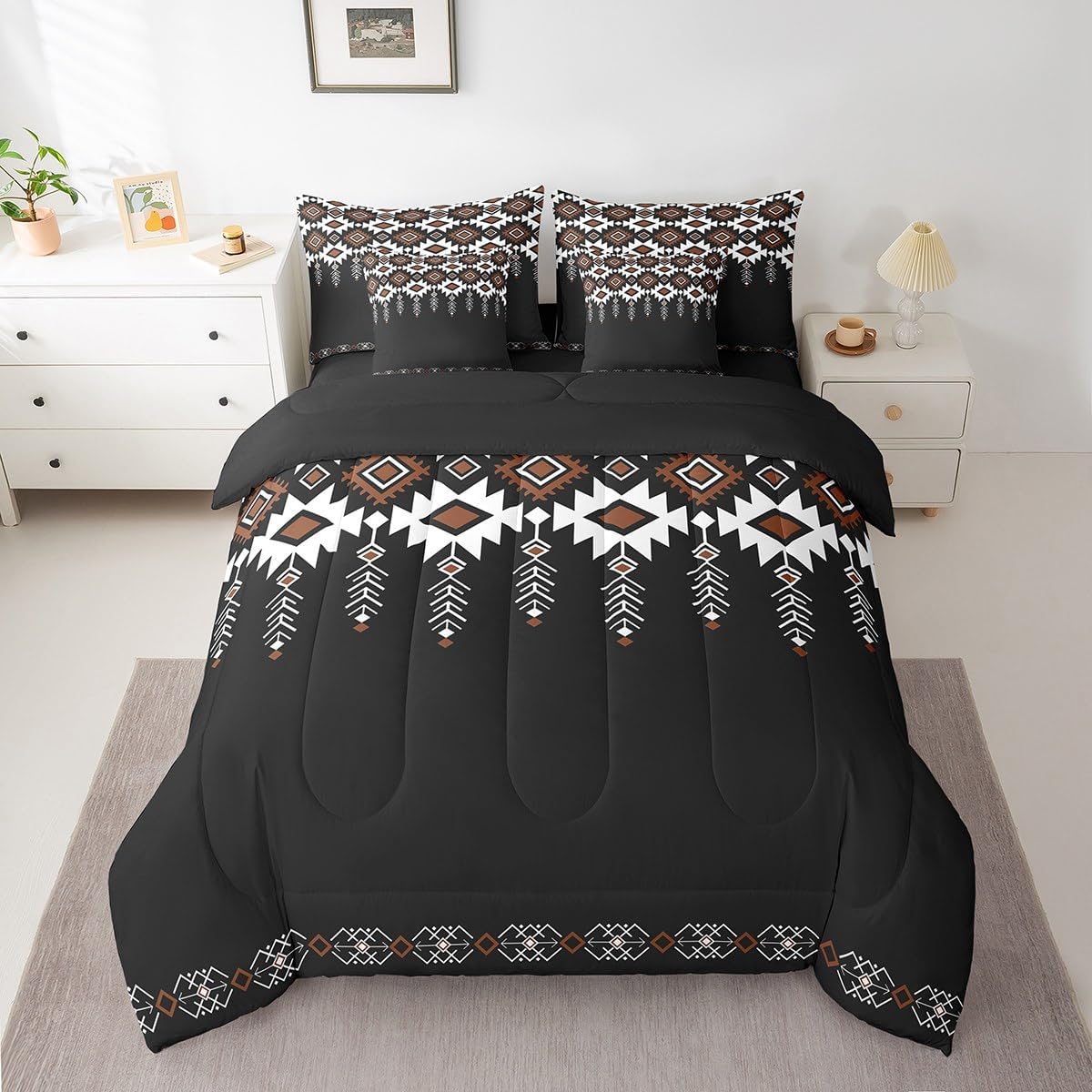 Feelyou - Juego de ropa de cama negro azteca del suroeste de 7 piez...