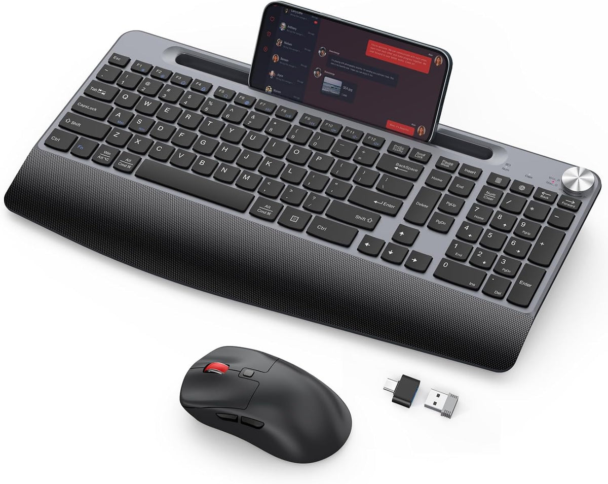 GAMCATZ - Teclado y mouse inalámbricos ergonómicos con reposamuñeca...