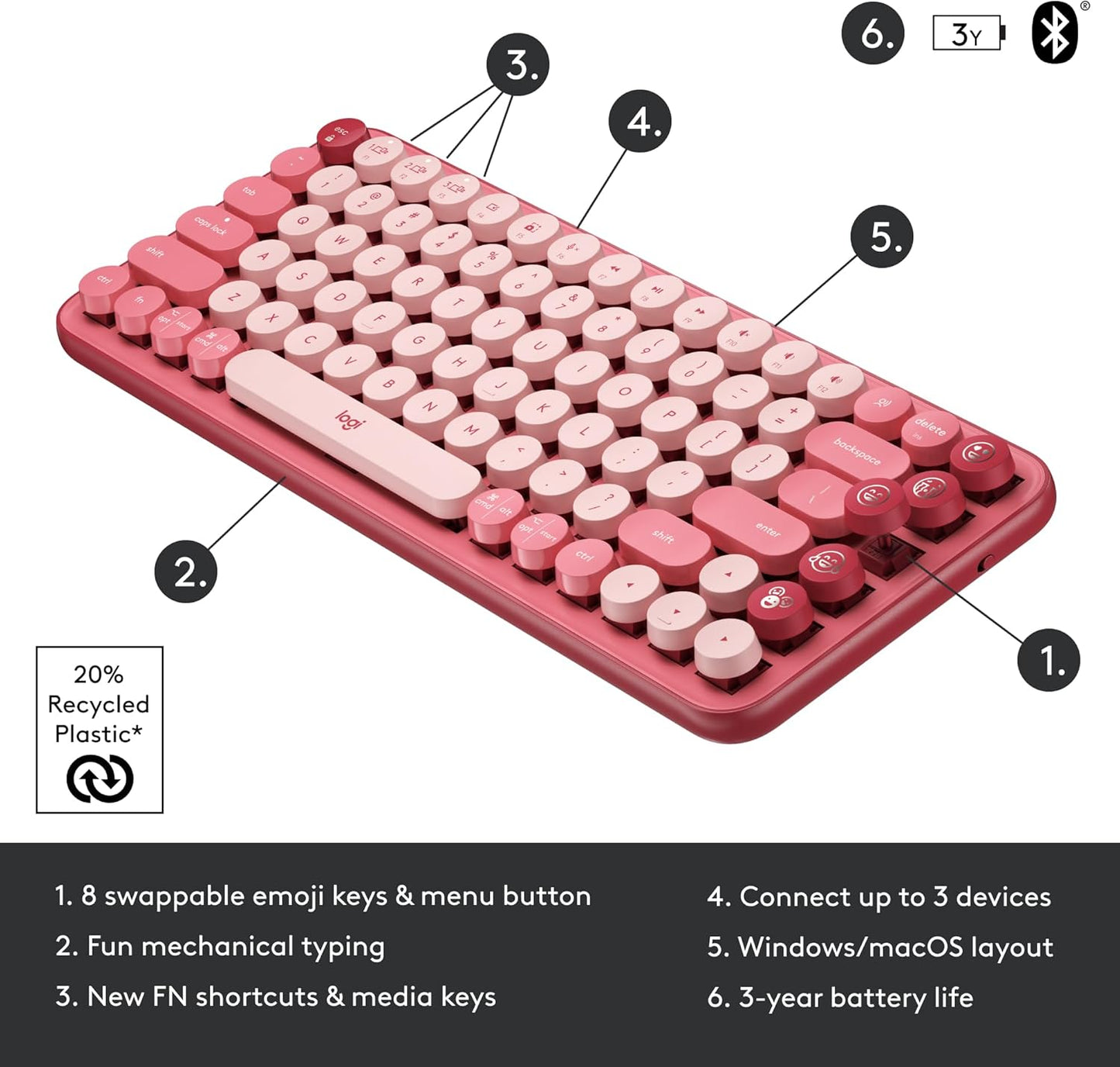 Logitech POP Keys Teclado mecánico inalámbrico con teclas Emoji - R...