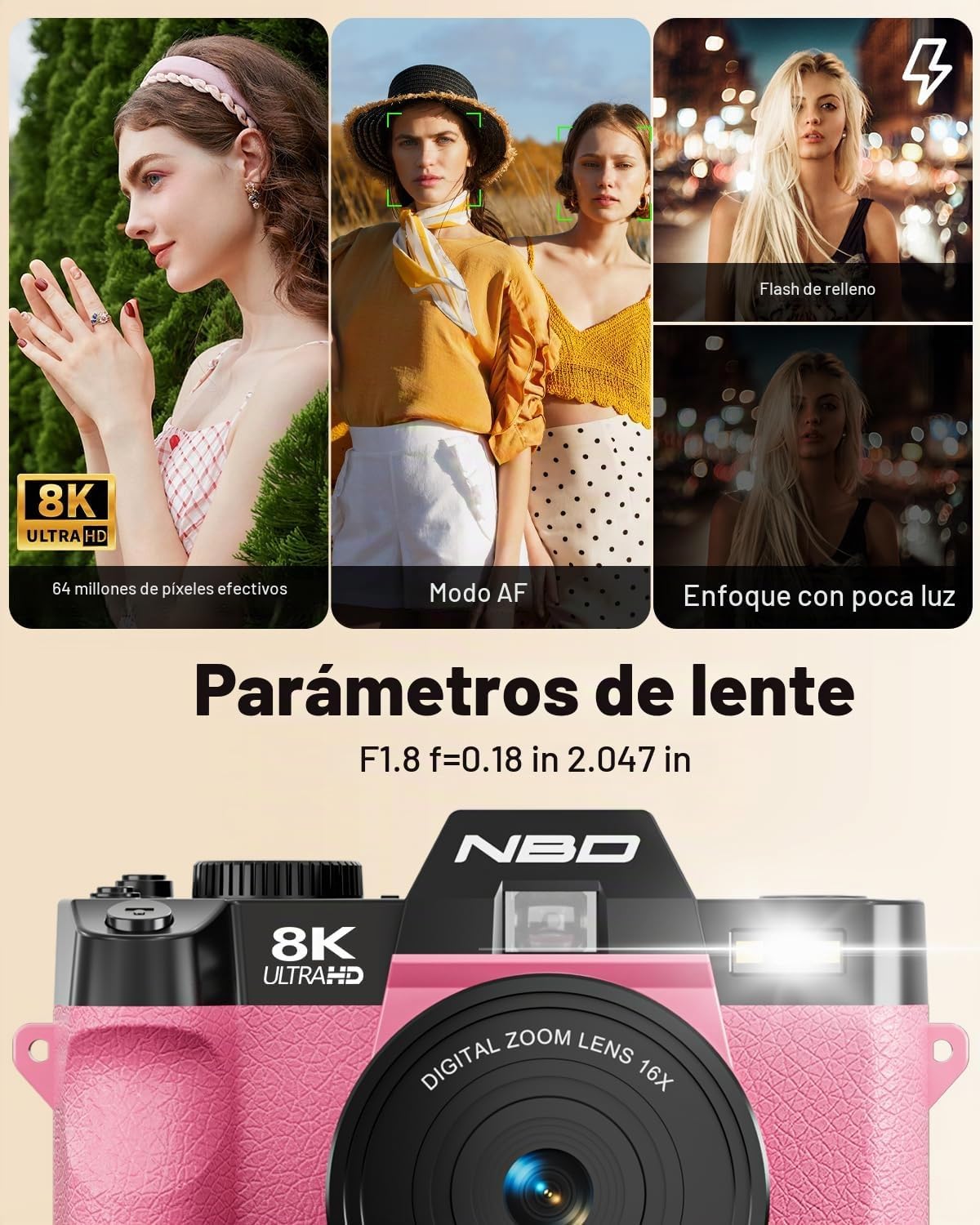 NBD Cámaras digitales 8K para fotografía, cámara fotográfica de 64...