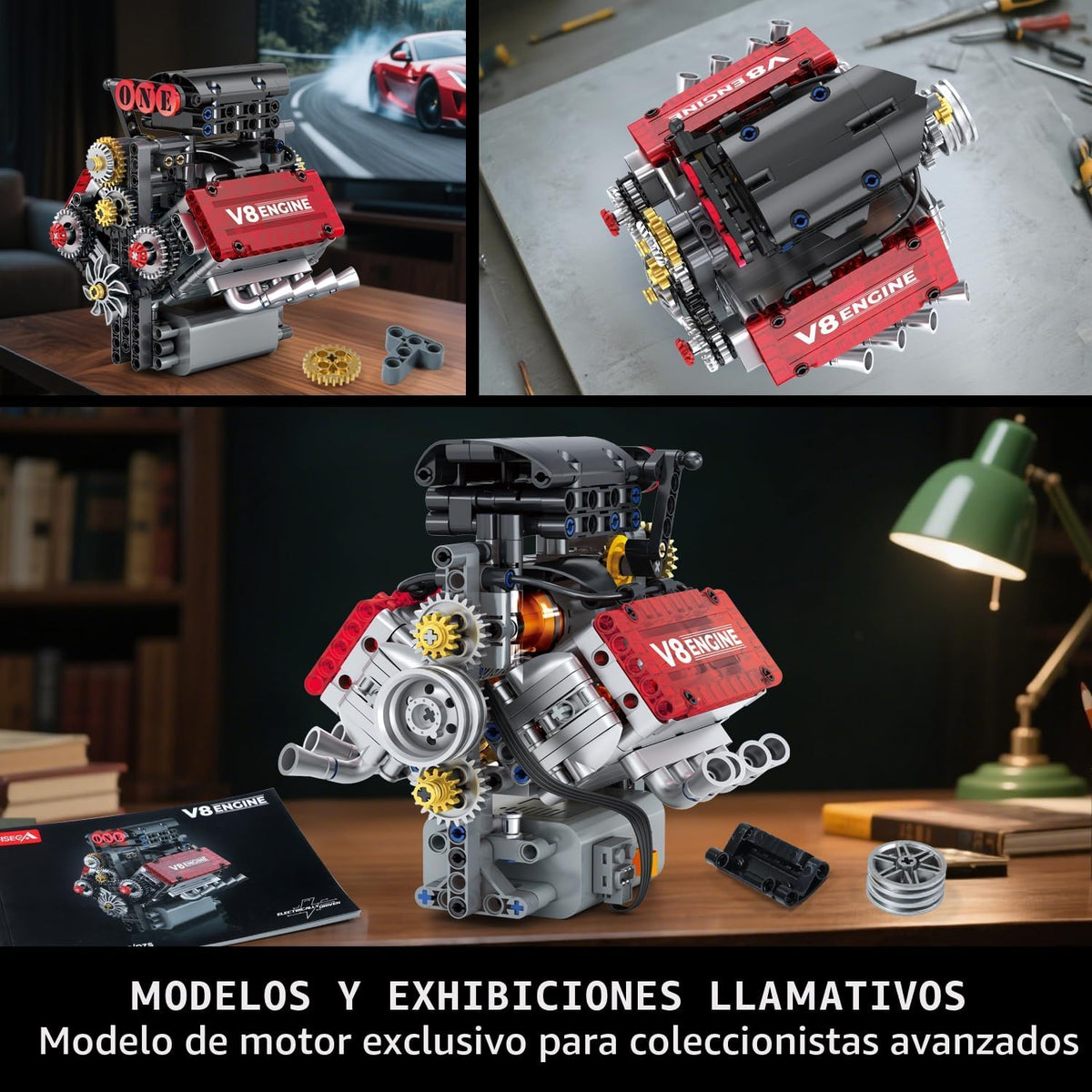 WINGIFT Juego de construcción de motor V8, kit de modelo de motor V...