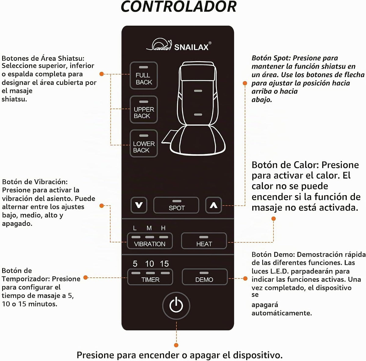 Snailax - Masajeador de espalda con calor, cojín de asiento de masa...