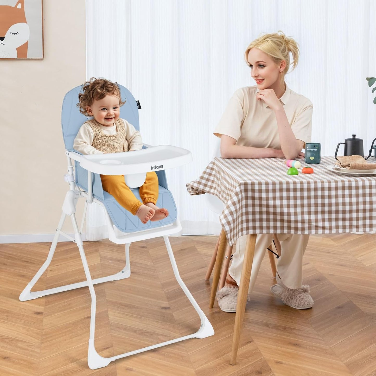 INFANS Silla alta para bebés, silla alta plegable portátil para beb...