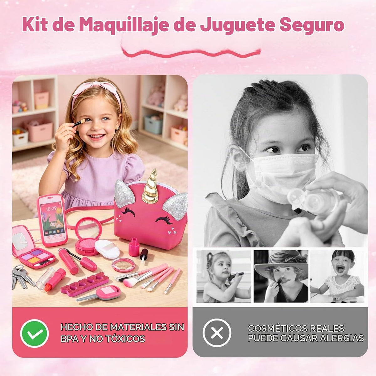 Juguetes para niñas pequeñas, kit de maquillaje de unicornio para n...