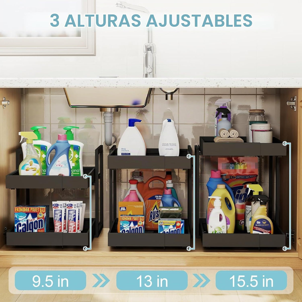Golener Organizador de gabinete extraíble expandible de 2 niveles,...