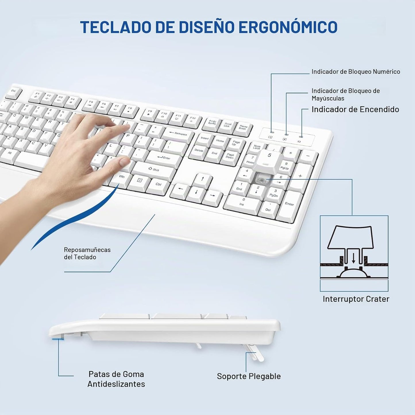 EDJO - Combo de teclado y mouse inalámbricos, teclado ergonómico de...