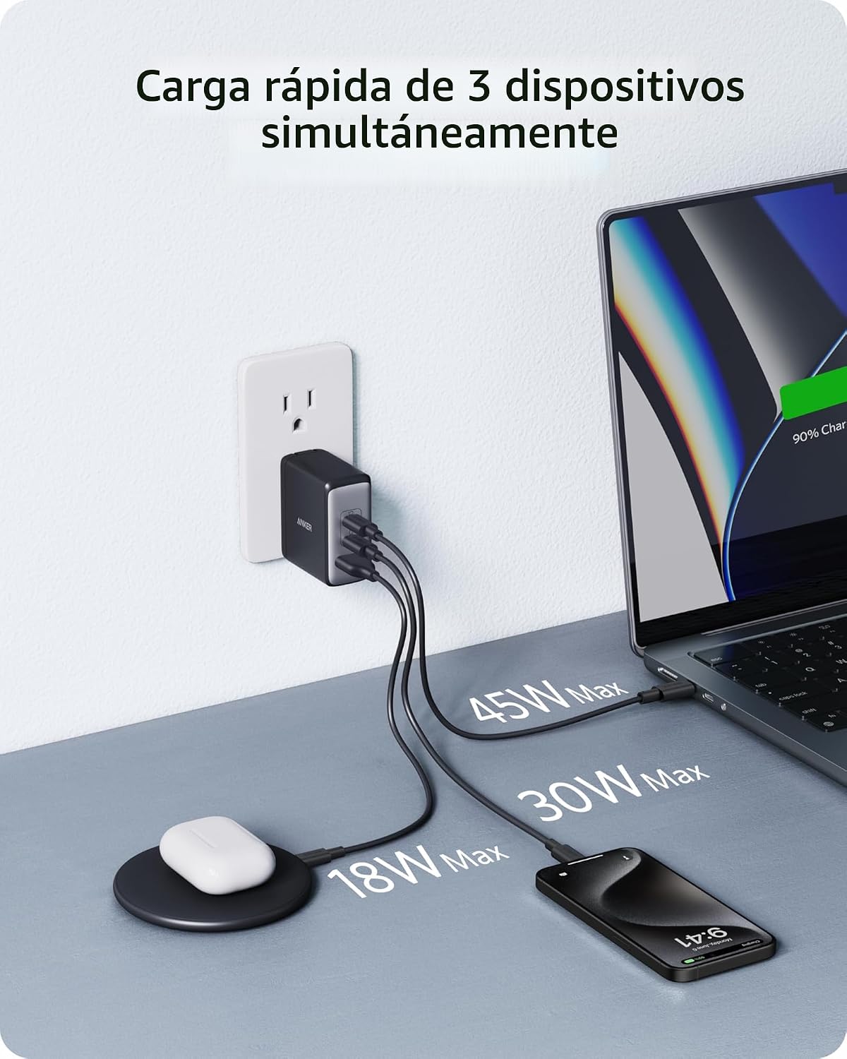 Anker Cargador Nano 100W para MacBook, bloque compacto rápido del c...
